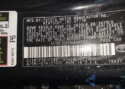 2017 Toyota Camry Le из США, поврежденный, VIN 4T1BF1FK7HU640731